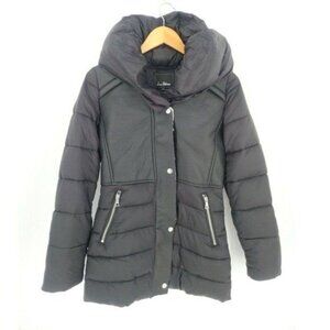 Sam Edelman Puffer Jacket Coat Womens XS Black Winter Slim Fit Faux Shearling